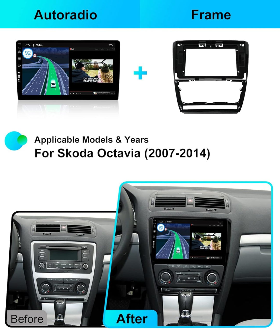 Android 15 IPS Autoradio Passt für Skoda Octavia (2006-2014) - Eingebautes CarPlay Android Auto - KO