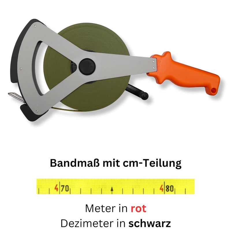 Richter Stahlbandmass "METRI-POLYSAN" 13mm breit mit V-Leichtmetallrahmen - Massband mit Polyamid um