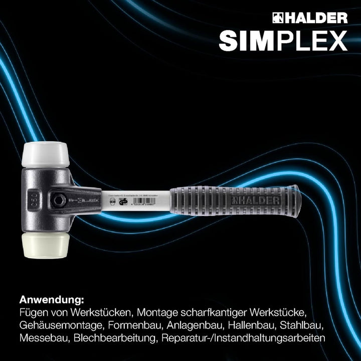 SIMPLEX-Schonhammer, Superplastik/Nylon; mit verstärktem Tempergussgehäuse und Fiberglasstiel | D=40