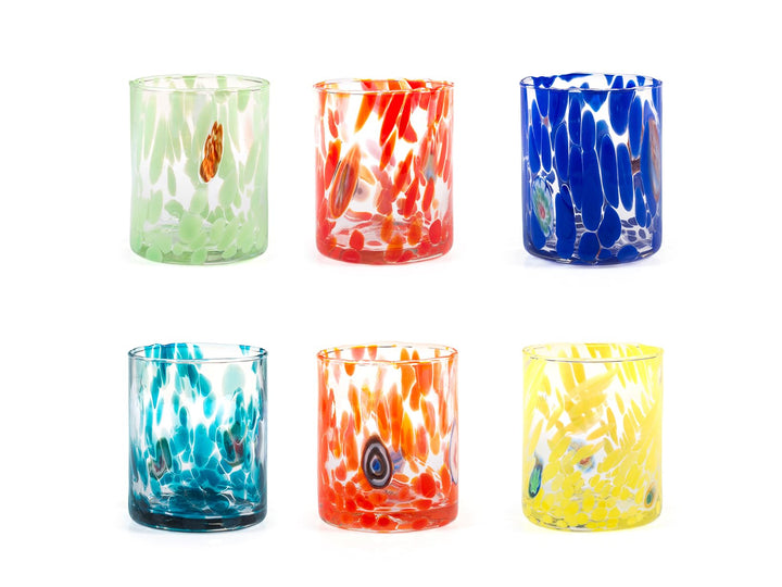 H&h set 6 bicchieri veneziano in vetro decorato multicolore cl 36