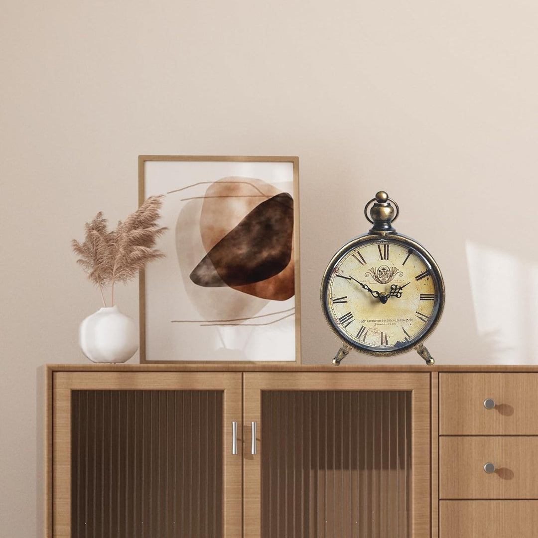 HZDHCLH Retro Silent Roman Tischuhr für Wohnzimmer Schlafzimmer Büro Kunst-Schreibtischuhr（Kupfersch