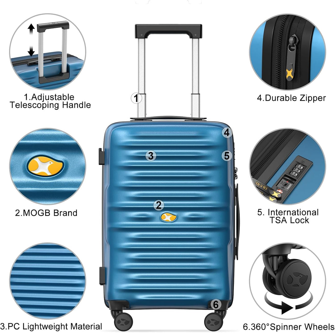 MGOB Koffer Handgepäck Hartschalen Trolley Polycarbonat Leicht Reisekoffer mit TSA-Schloss, 55x36x21
