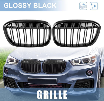 Gangying Kühlergrill Passend für BMW X1 F48 F49 2016 2017 2018 2019 Schwarz Glanz Kühler Front Doppe