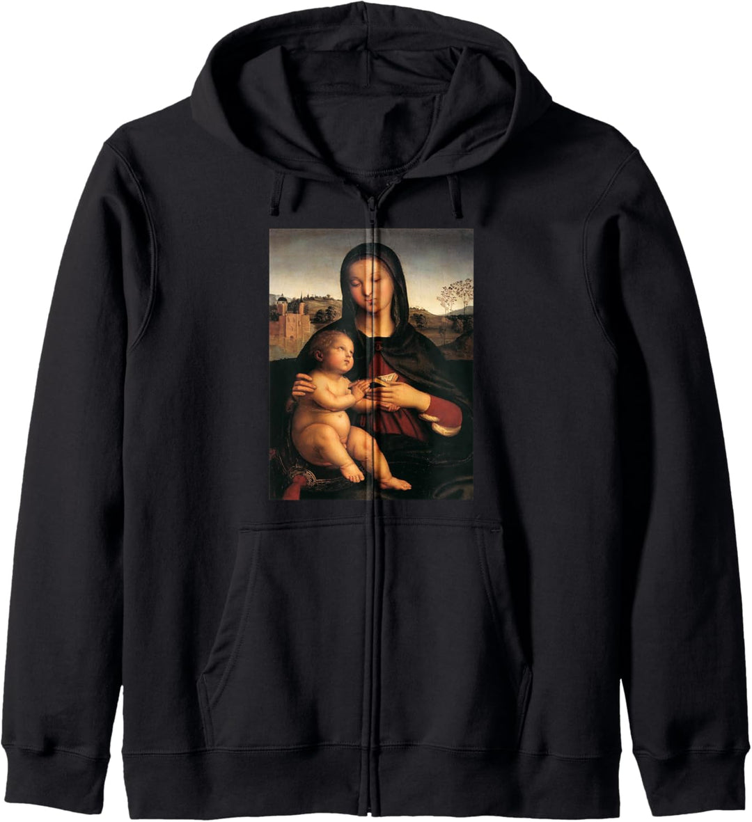 Raffaels Madonna mit Kind mit dem Buch Kapuzenjacke