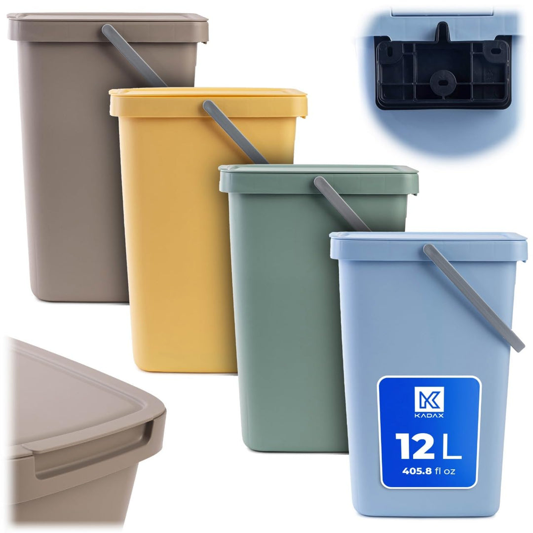 KADAX Abfallbehälter 12L, 4er Set, Abfalleimer aus Plastik mit Deckel und Griff, Mülleimer für Müllt