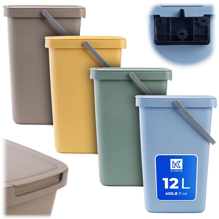 KADAX Abfallbehälter 12L, 4er Set, Abfalleimer aus Plastik mit Deckel und Griff, Mülleimer für Müllt
