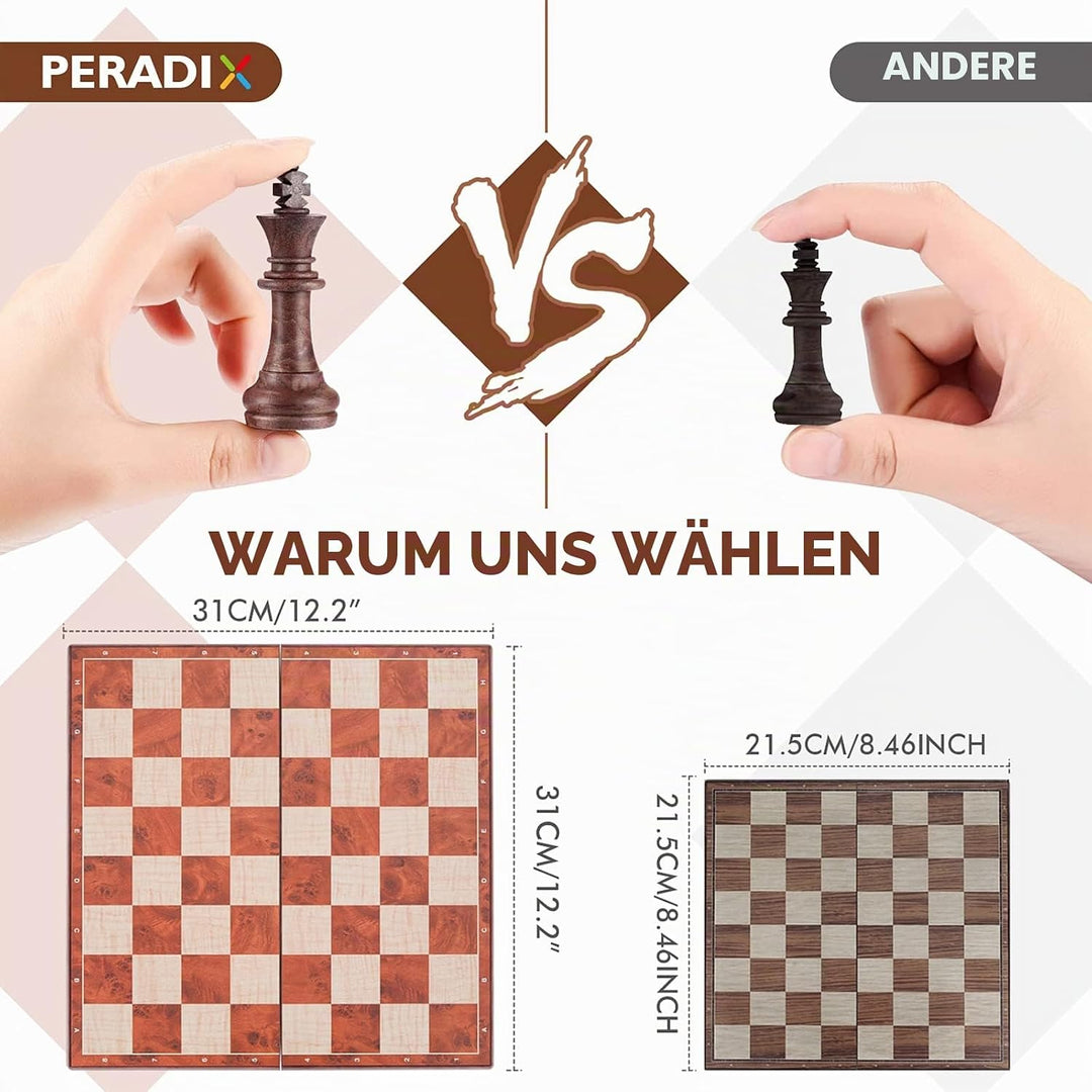 Peradix Schachspiel Magnetisch Dame Spiel 2 in 1, 30x30 cm Einklappbar Schachbrett Schach mit Aufbew