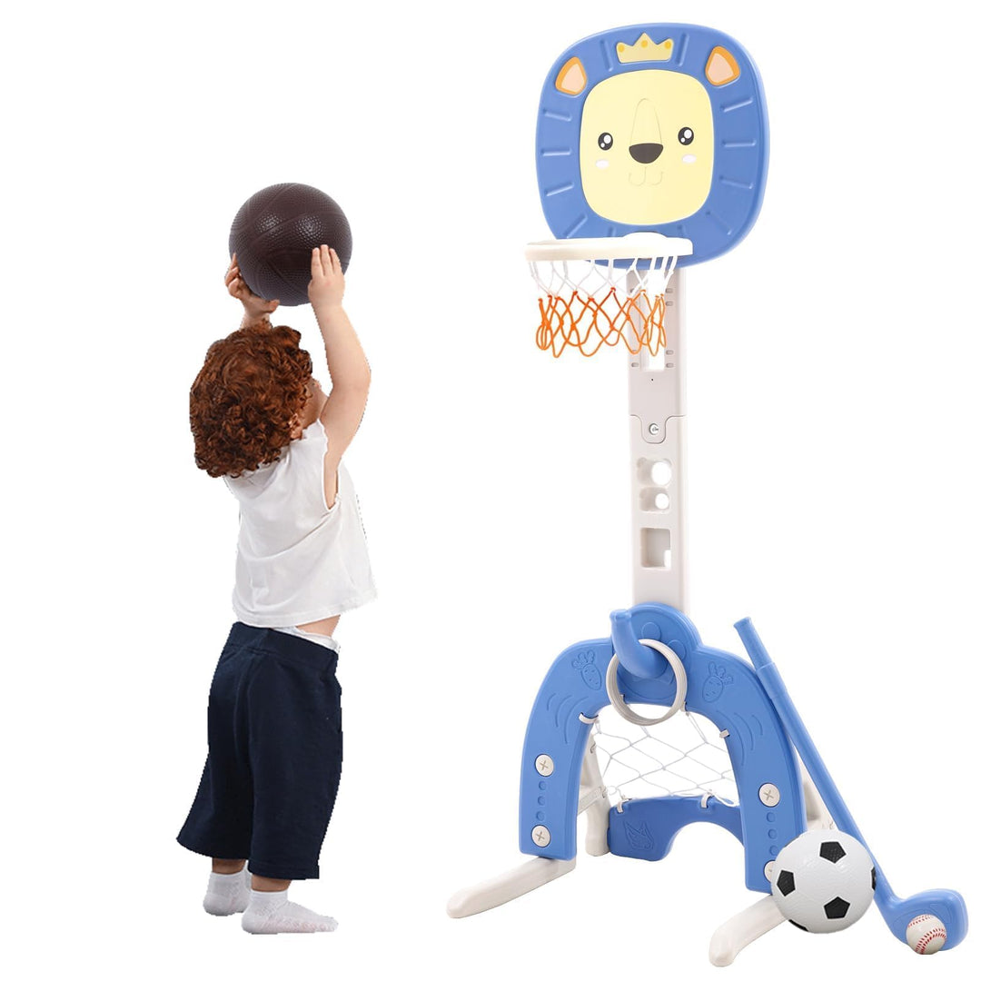 Kinder Basketballkorb Set 4 in 1 Basketballkorb Indoor Outdoor mit Basketbälle Fussballtor Wurfspiel