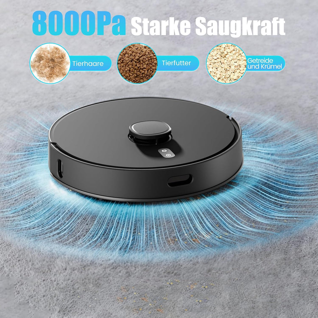 Saugroboter mit Wischfunktion, Staubsauger Roboter mit Absaugstation 3.5L, 8000Pa Saugkraft, LiDAR N