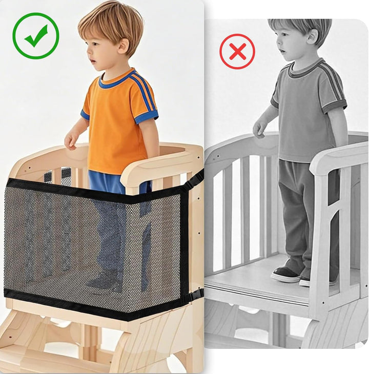 Sicherheitsnetz für Kleinkinderturm, 110x45cm Doppelschichtiges Schutznetz für Lernturm & Küchenhelf