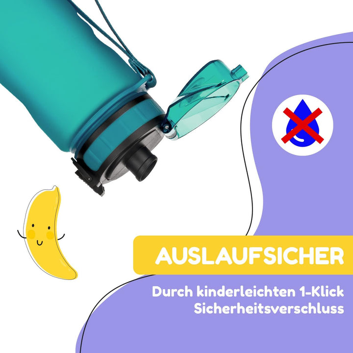 schmatzfatz Trinkflasche Kinder Auslaufsicher 0,5L, Sport Trinkflasche Schule zum Wandern & Fitnesss