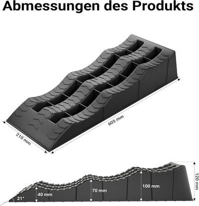 XPOtool Auffahrkeile Wohnmobil 2 Stück 40/70/100 mm 3,5 t Auffahrkeile Set für Wohnwagen mit Trageta