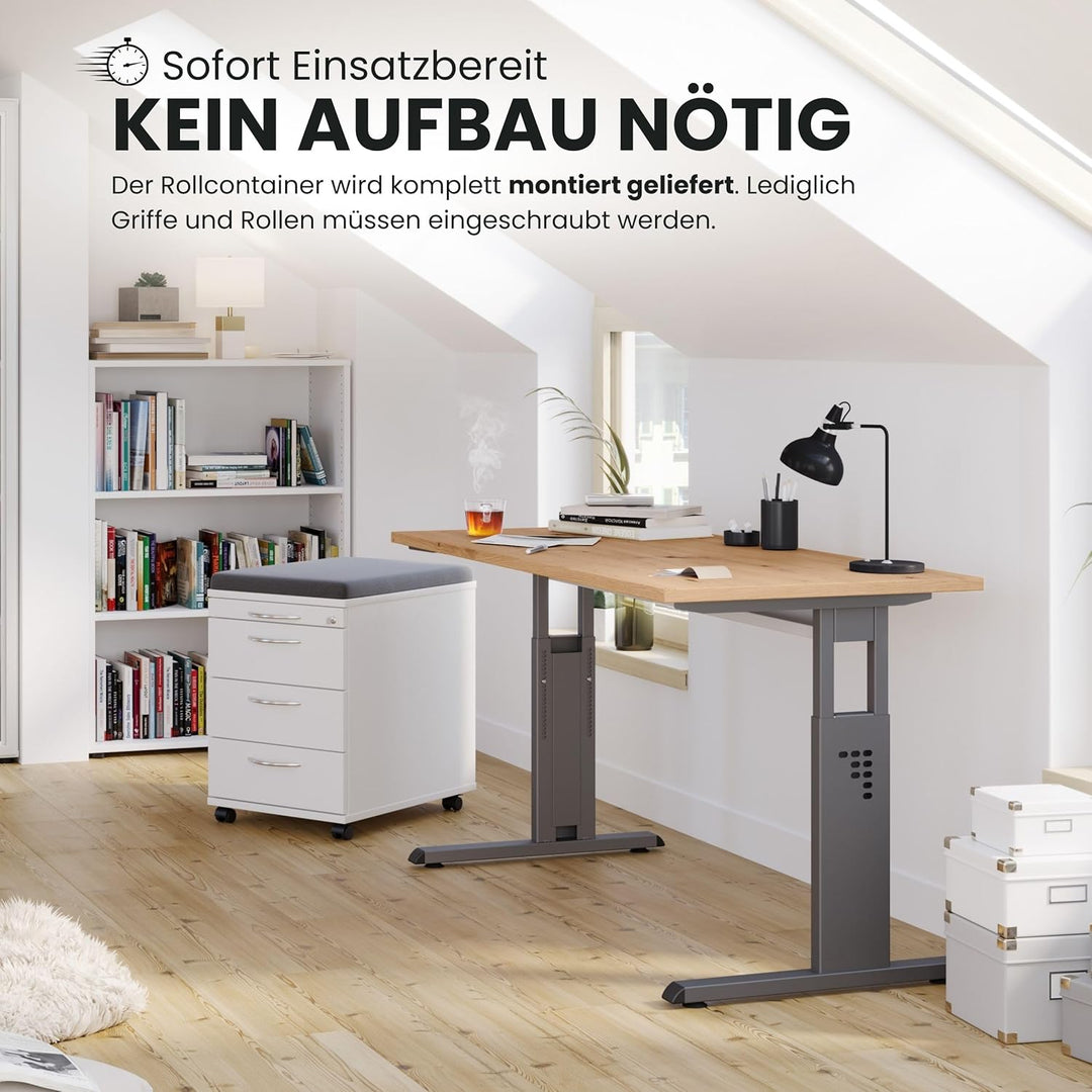 bümö Rollcontainer mit Schubladen, Container abschliessbar aus Holz in Graphit - Rollwagen für's Bür