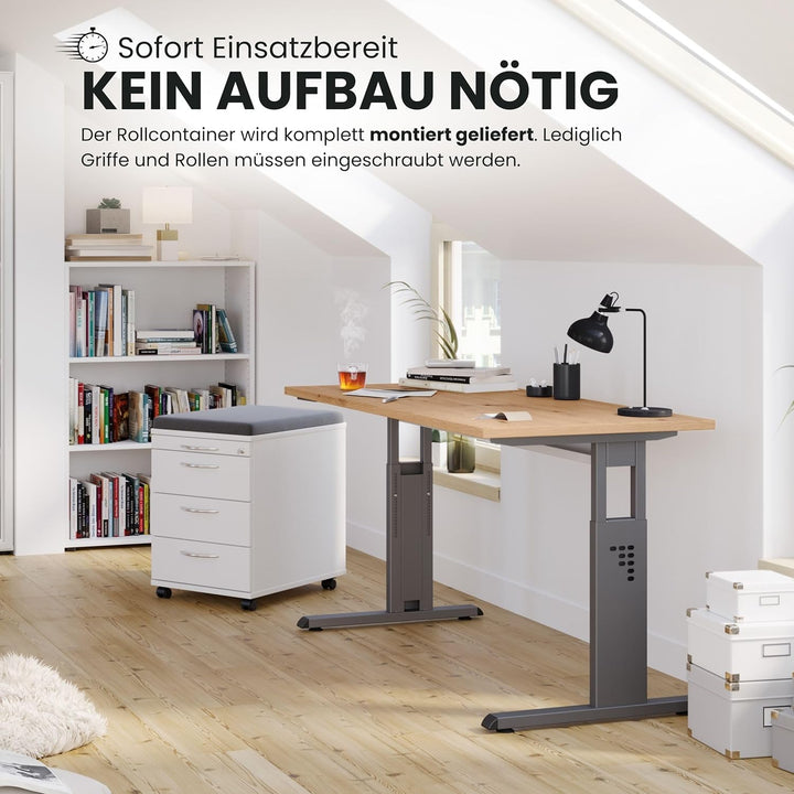 bümö Rollcontainer mit Schubladen, Container abschliessbar aus Holz in Graphit - Rollwagen für's Bür
