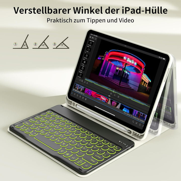 Hülle mit Tastatur Kompatibel mit iPad Air 6./ 5./ 4. Generation 11 Zoll M2/10,9 Zoll, 7 Farbige Bel