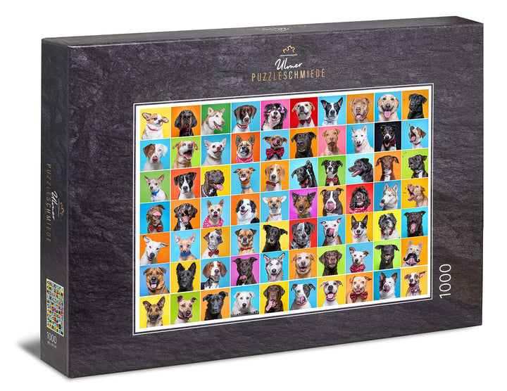 Ulmer Puzzleschmiede - Puzzle „Bunter Hund“– Klassisches 1000 Teile Puzzle – Puzzlemotiv als Collage