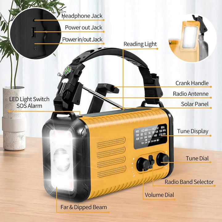 Notfall-Solar-Kurbelradio mit 20.000 mAh, AM/FM NOAA tragbares Wetterradio mit USB-Aufladung, Handy-