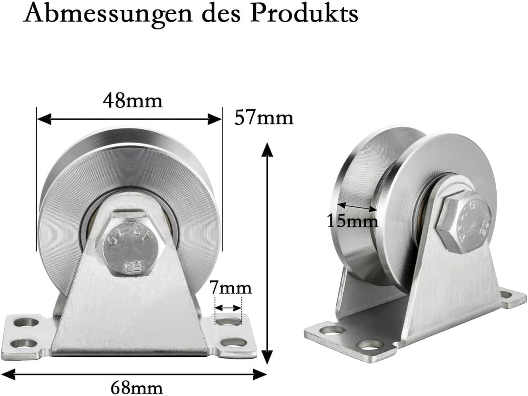 Umlenkrolle mit 2 Kugellager, 304 Edelstahl Fitness flaschenzug, 48mm V Typ Umlenkrollen für 12mm Se