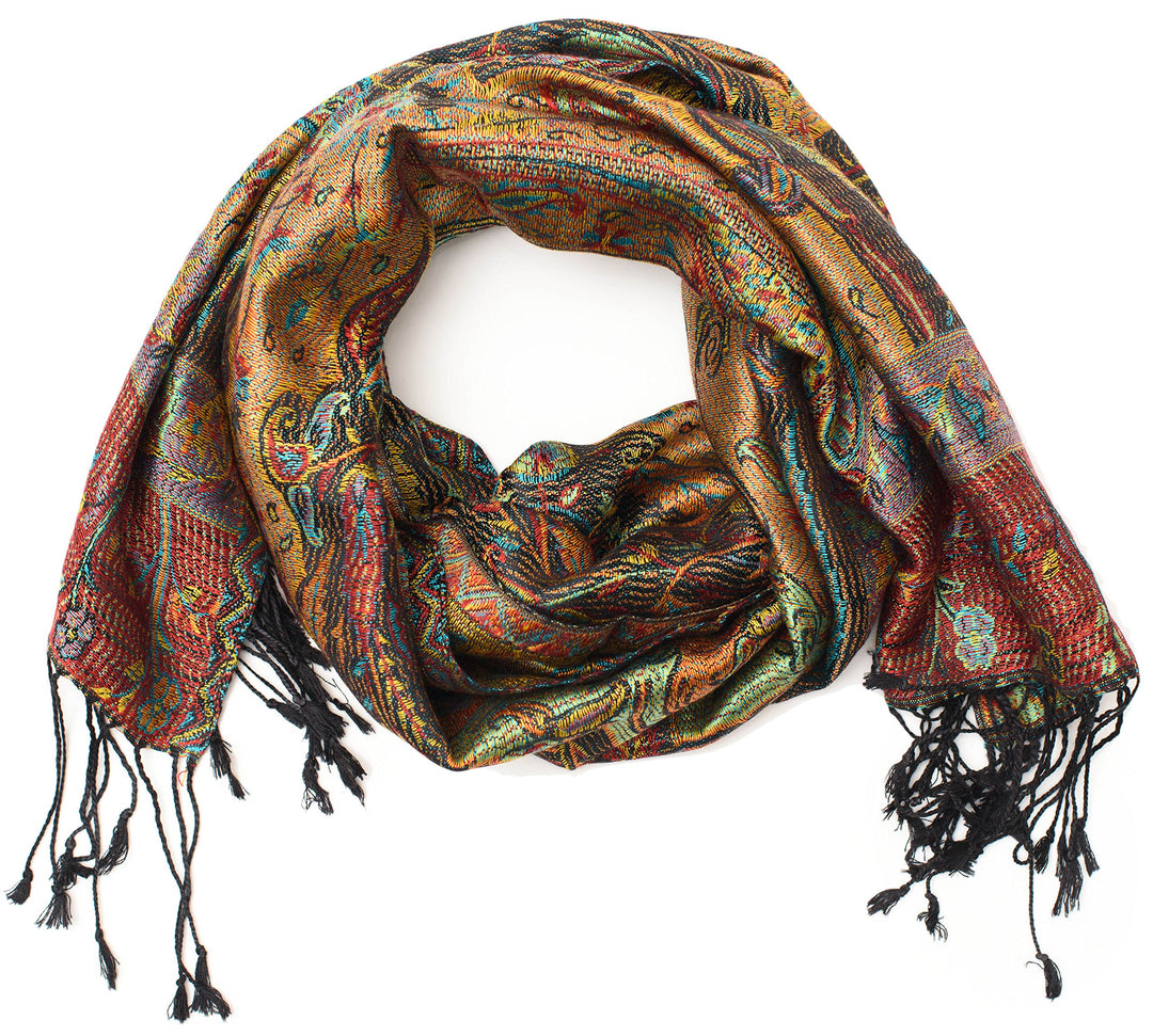 ufash Pashmina 100% Seidenschal aus Indien für Damen &amp; Herren, Paisley Muster, 160 x 35 cm - Schal a