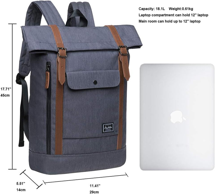 KAUKKO RollTop Rucksack Stylish Backpack für Schule, Uni, Beruf und Reise Grau, Grau