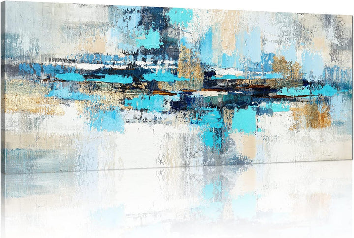 FajerminArt Mit Rahmen Grosses Leinwandbilder Bilder 120x50cm Abstrakt Blau grau bild auf leinwand W