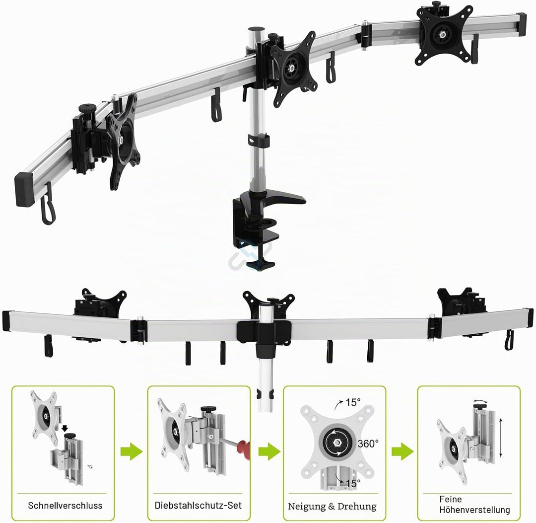 HFTEK 3-Fach-Monitorarm - Tischhalterung für Bildschirme von 15 – 27 Zoll mit VESA 75/100 (MP230C-L)