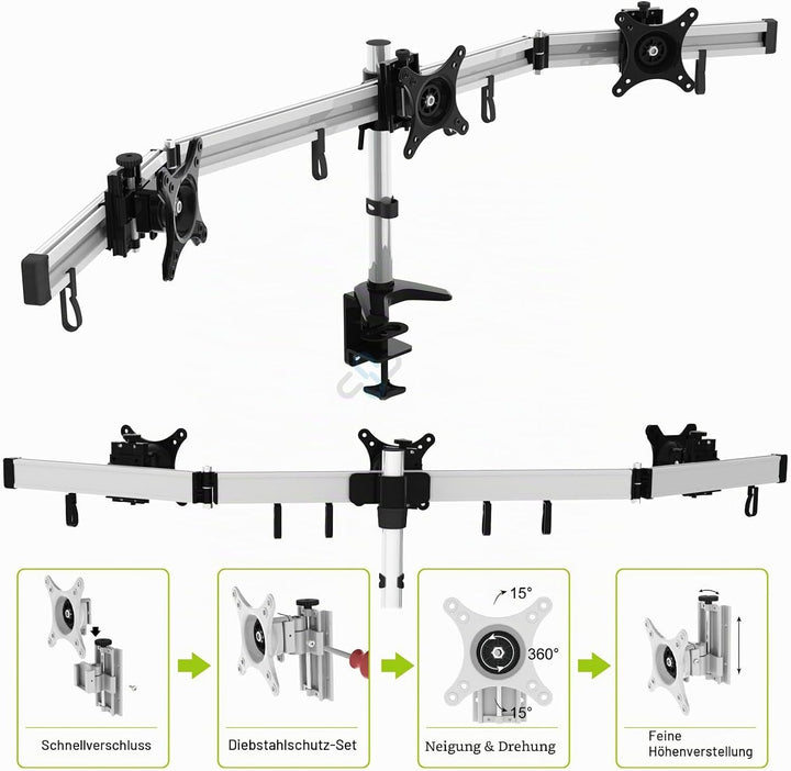 HFTEK 3-Fach-Monitorarm - Tischhalterung für Bildschirme von 15 – 27 Zoll mit VESA 75/100 (MP230C-L)