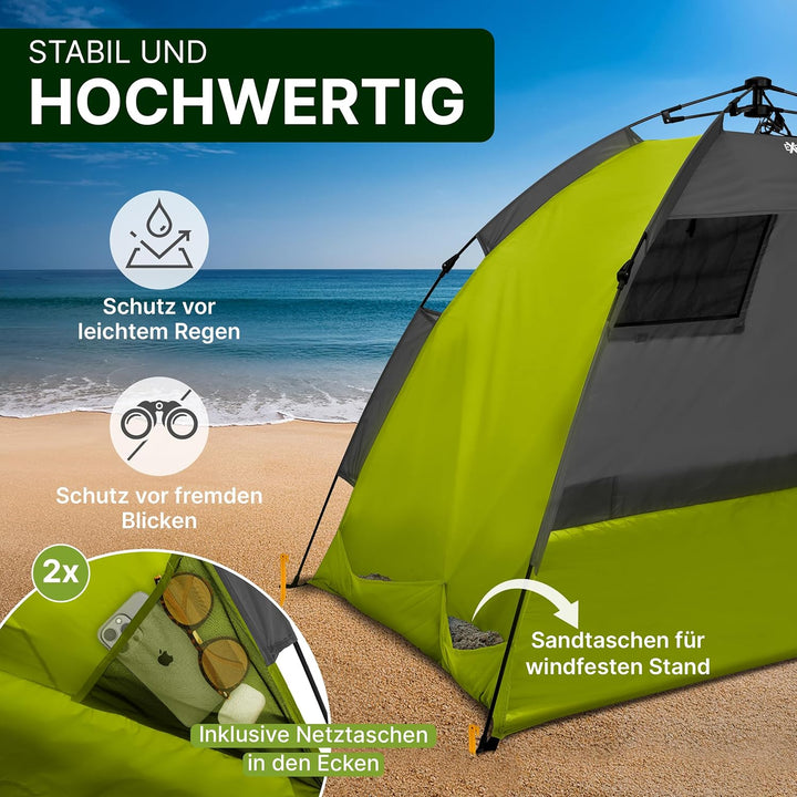 EXPLORER Automatik Strandmuschel mit UV Schutz 80+ [190x100x110cm] kleines Packmass leicht und schne