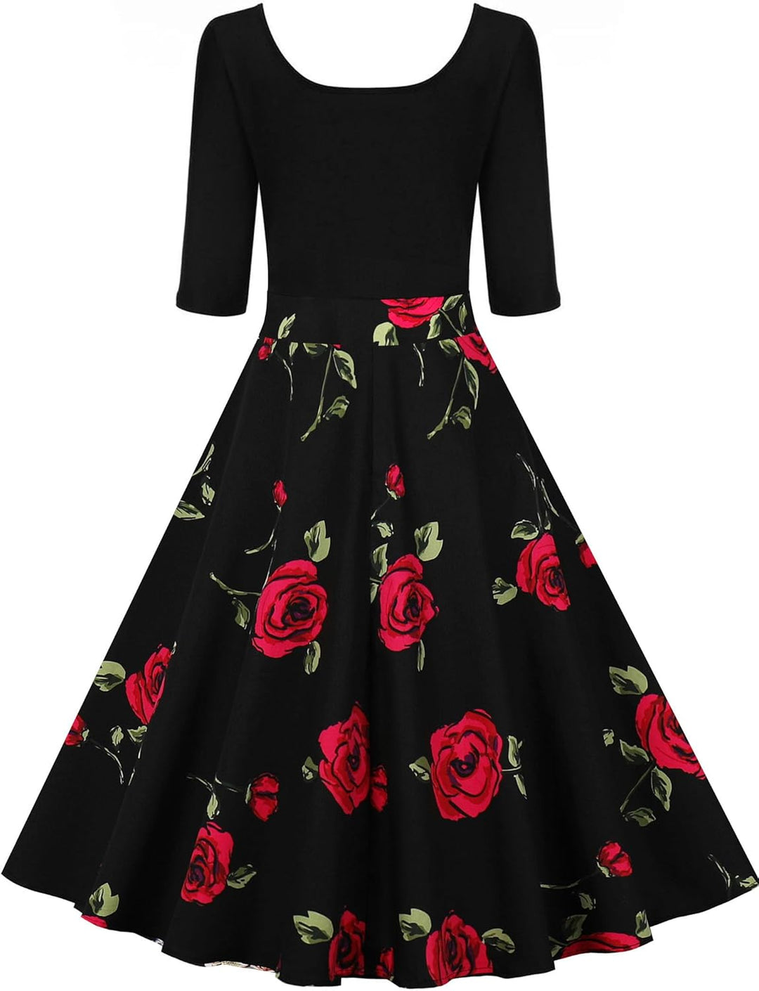 AXOE Damen A-Linie Kleid 60er Jahre Rockabilly 3/4 Ärmel F01b M, F01b M
