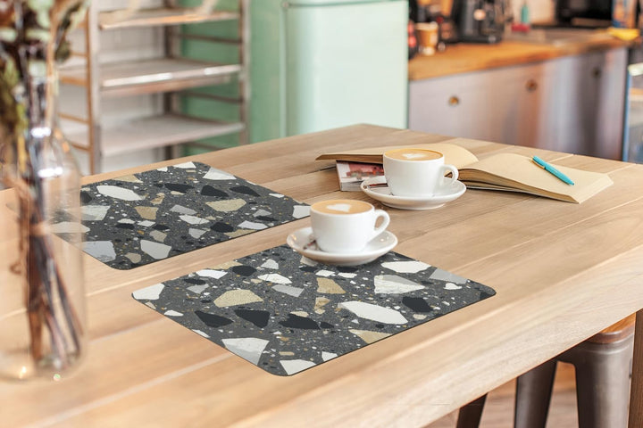 KitchenYeah© Platzsets Abwaschbar 6-Teilig Tischsets Platzdeckchen Terrazzo - Steine, Terrazzo - Ste