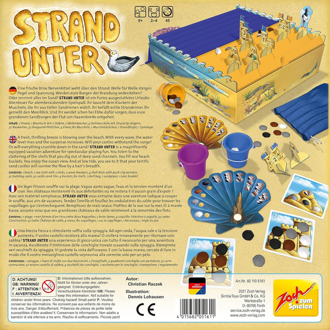 Zoch 601105161 Strand Unter – das spannende Ebbe und Flut Spiel für Sandburgenbauer, 2 bis 4 Spieler
