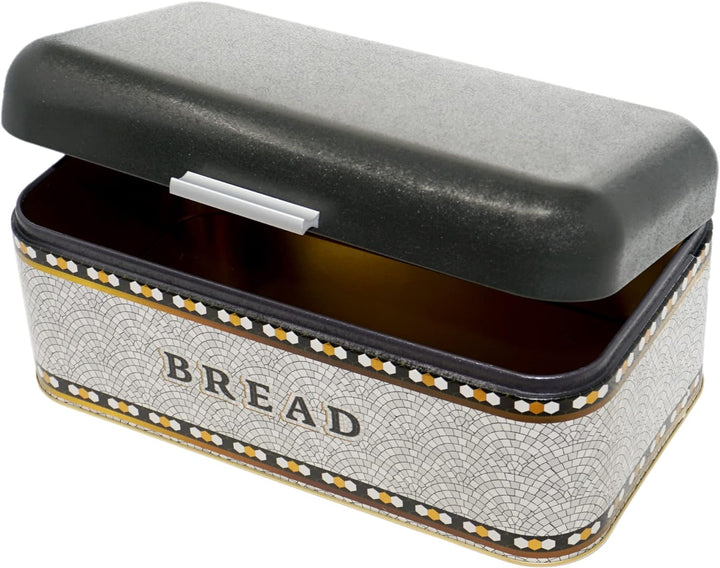 Lashuma Brotkasten Metall grau Mosaik, Brotbox Aufbewahrung gross, Behälter Brot mit Klappe 36x21 cm