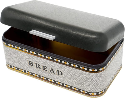 Lashuma Brotkasten Metall grau Mosaik, Brotbox Aufbewahrung gross, Behälter Brot mit Klappe 36x21 cm