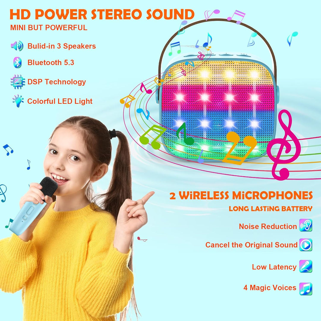 Karaoke Maschine Kinder, Mini Karaoke Maschine mit 2 Mikrofonen, Spielzeug ab 3-12 Jahre Mädchen Jun