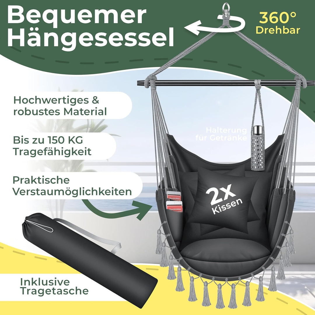 KESSER® Hängesessel Safari XXL Hängestuhl für Erwachsene & Kinder Hängematte bis 150 kg Hängesitz Au