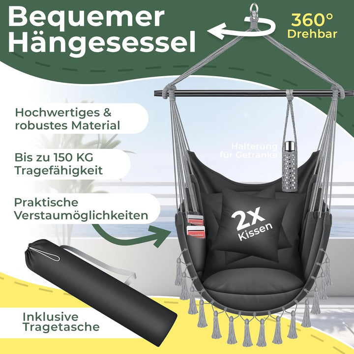 KESSER® Hängesessel Safari XXL Hängestuhl für Erwachsene & Kinder Hängematte bis 150 kg Hängesitz Au