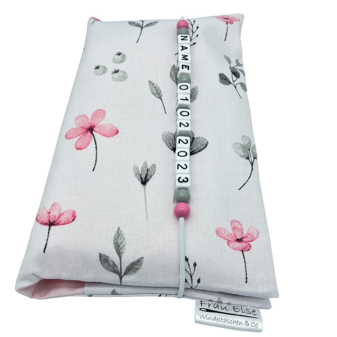 Grosse Windeltasche XXL mit Name Wickeltasche - Blumen weiss rosa grau - für Mädchen