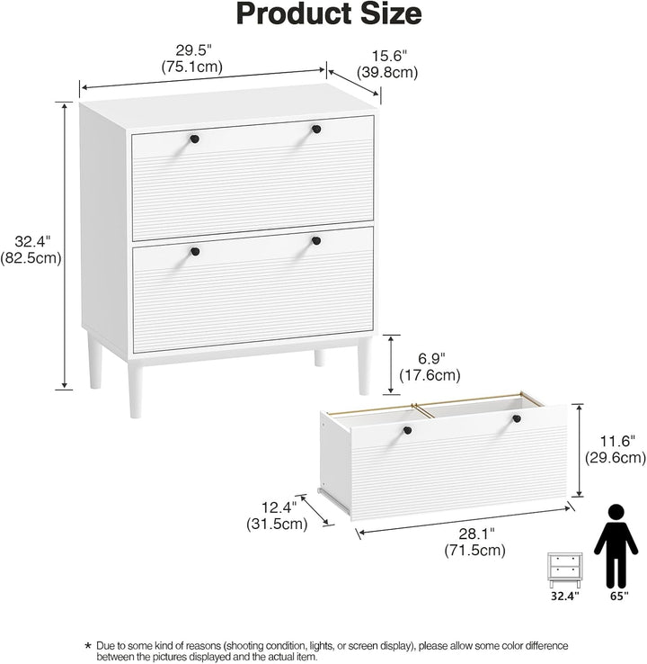 Weisser Aktenschrank für Homeoffice - 2 Schubladen mit Hängeschiene für Letter/A4/Legal, Druckerabla