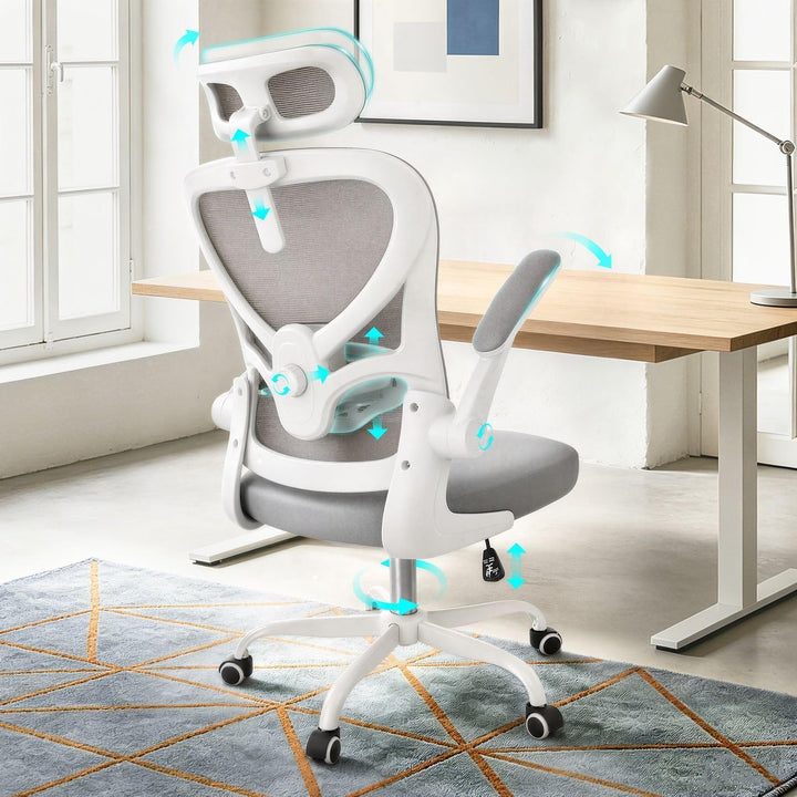 ALAULM Ergonomischer Bürostuhl mit Verstellbarer Lendenwirbelstütze und um 90° hochklappbaren Armleh