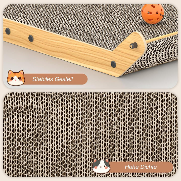 Kratzbrett Katze 48 cm L-förmige Kratzpappe für Katzen widerstandsfähiges Katzenkratzbrett mit Ball