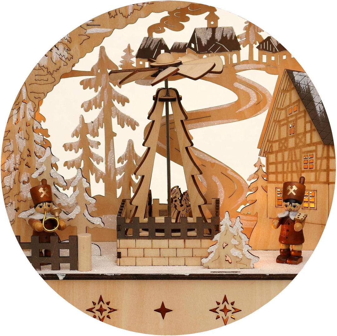 Dekohelden24 LED Holz Schwibbogen mit bewegter Weihnachtspyramide, Motiv: Bergmänner, L/B/H ca. 45 x