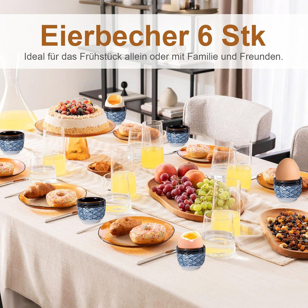 Eierbecher im 6er-Set, Hochwertige Keramik, Design Süsser Schneemann, Porzellan, Eierhalter Geschirr