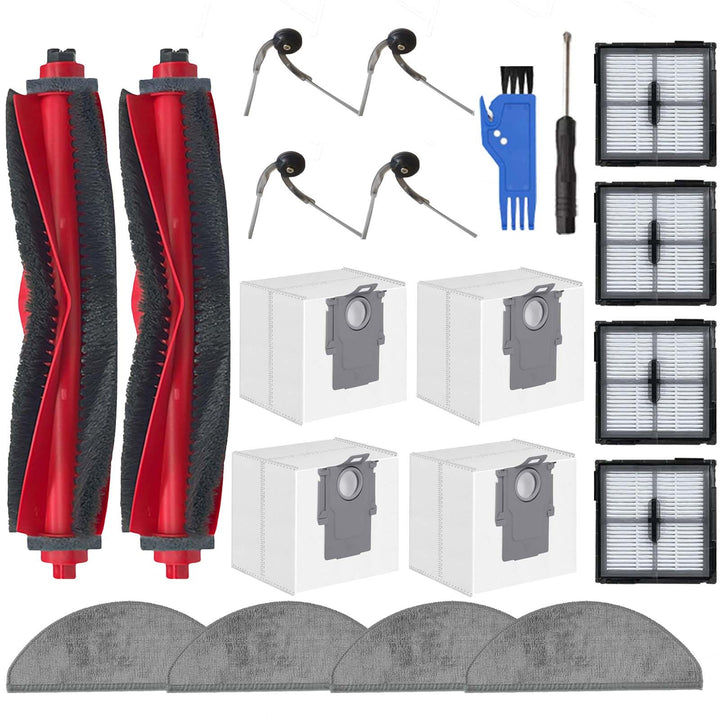 20 Stück Zubehörset für Roborock Q10 X5+ /Q10 X5 Roboterstaubsauger Ersatzteile, 2 Hauptbürsten, 4 F