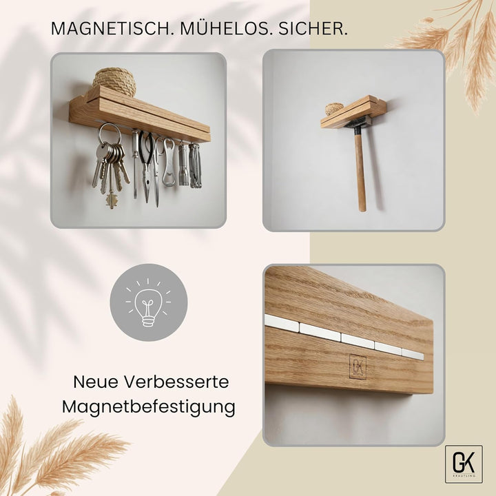 GK KRAUTLING | Schlüsselbrett MAGNETISCH aus Holz, modern | Eiche | Schlüssel Organizer | Schlüsselb