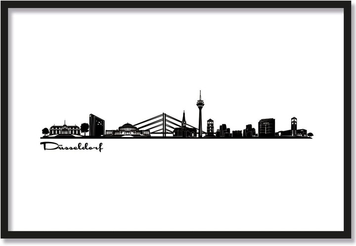 JUNIWORDS Poster mit/ohne Holzrahmen, Wähle ein Motiv, Skyline Düsseldorf, Wähle eine Grösse, 30 x 4