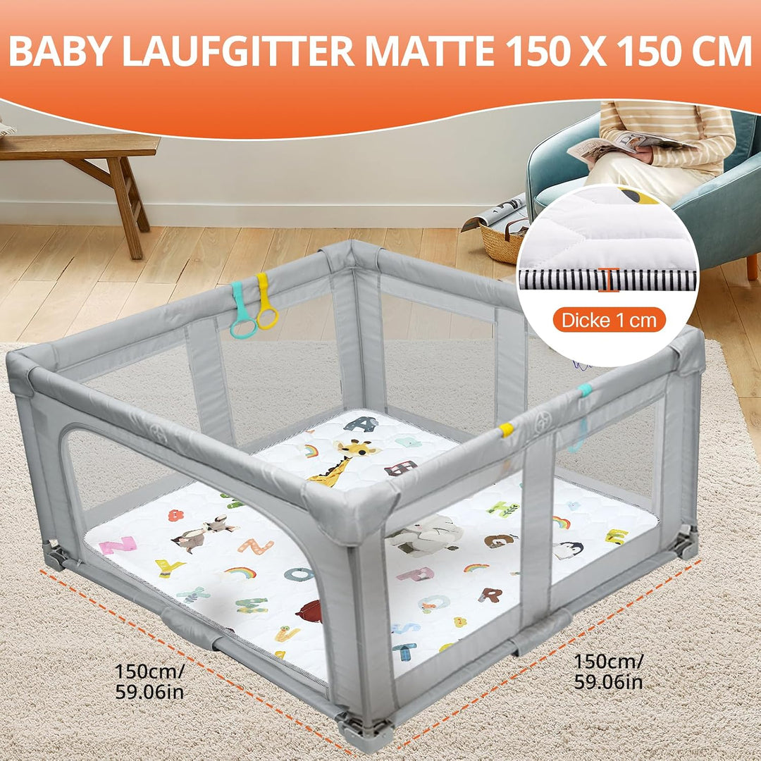 FUNYKICH Krabbelmatte Baby Faltbare 150x150cm, Anti-Rutsch Verdickte Spielmatte Baby Faltbar, Sicher