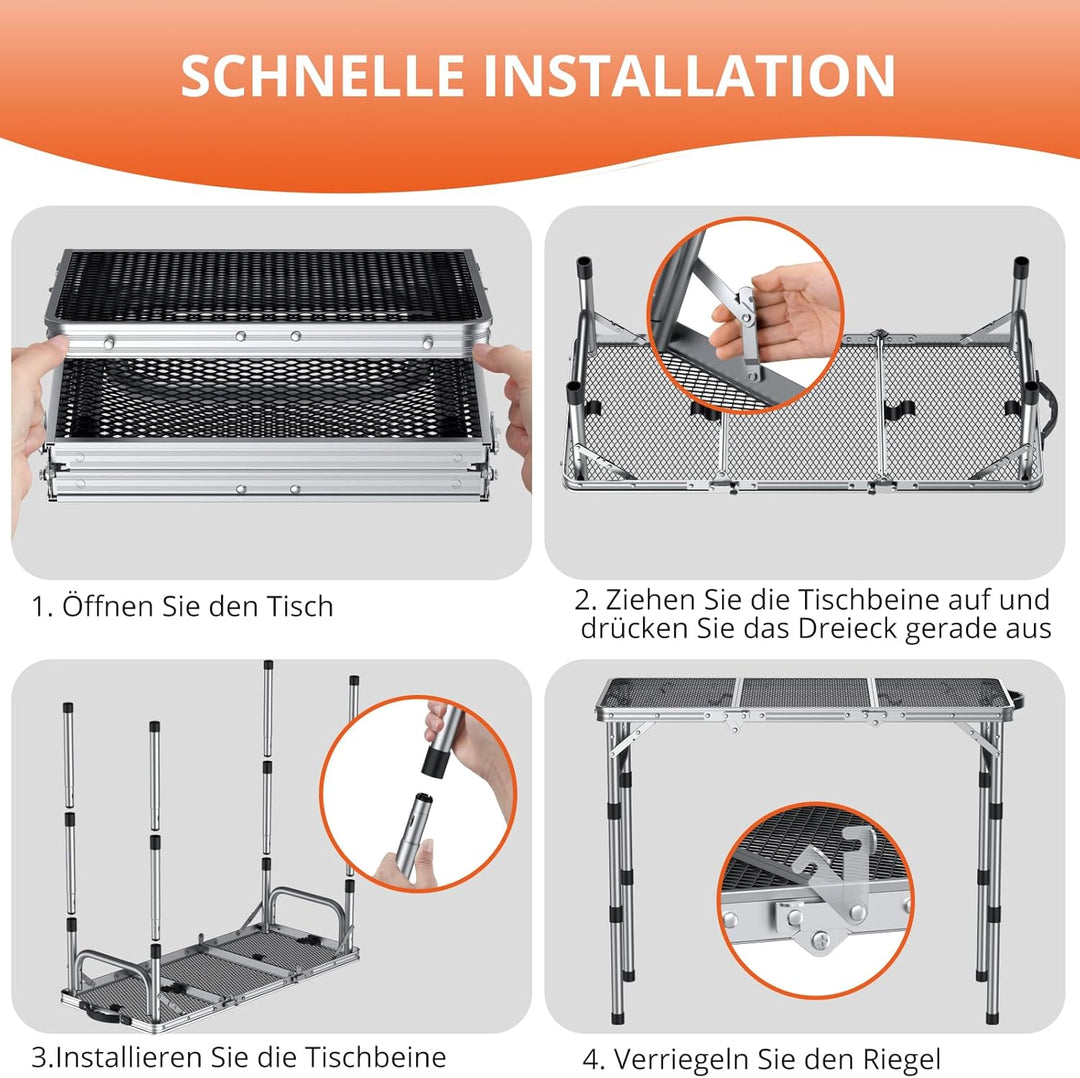 FUNYKICH Tragbarer Grilltisch 87 x 40cm,Campingtisch Klappbar mit 3 Höhen Verstellbarer(26/48/70cm)