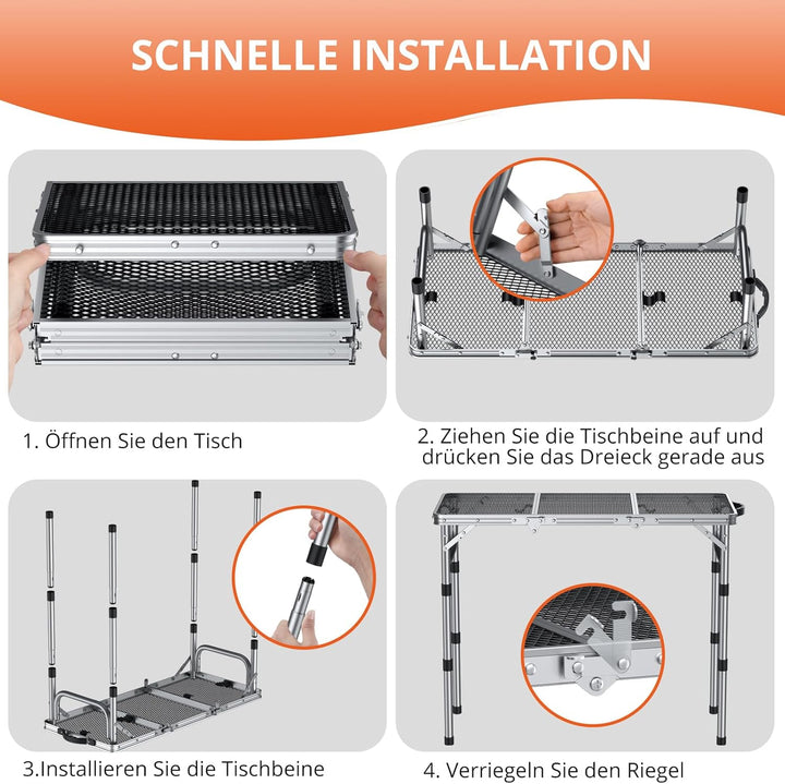 FUNYKICH Tragbarer Grilltisch 87 x 40cm,Campingtisch Klappbar mit 3 Höhen Verstellbarer(26/48/70cm)