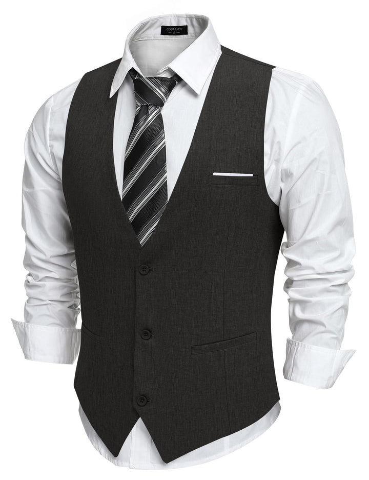 COOFANDY Weste Herren Anzug mit Taschen Anzugweste Gilet Casual Hochzeitsweste V-Ausschnitt Business