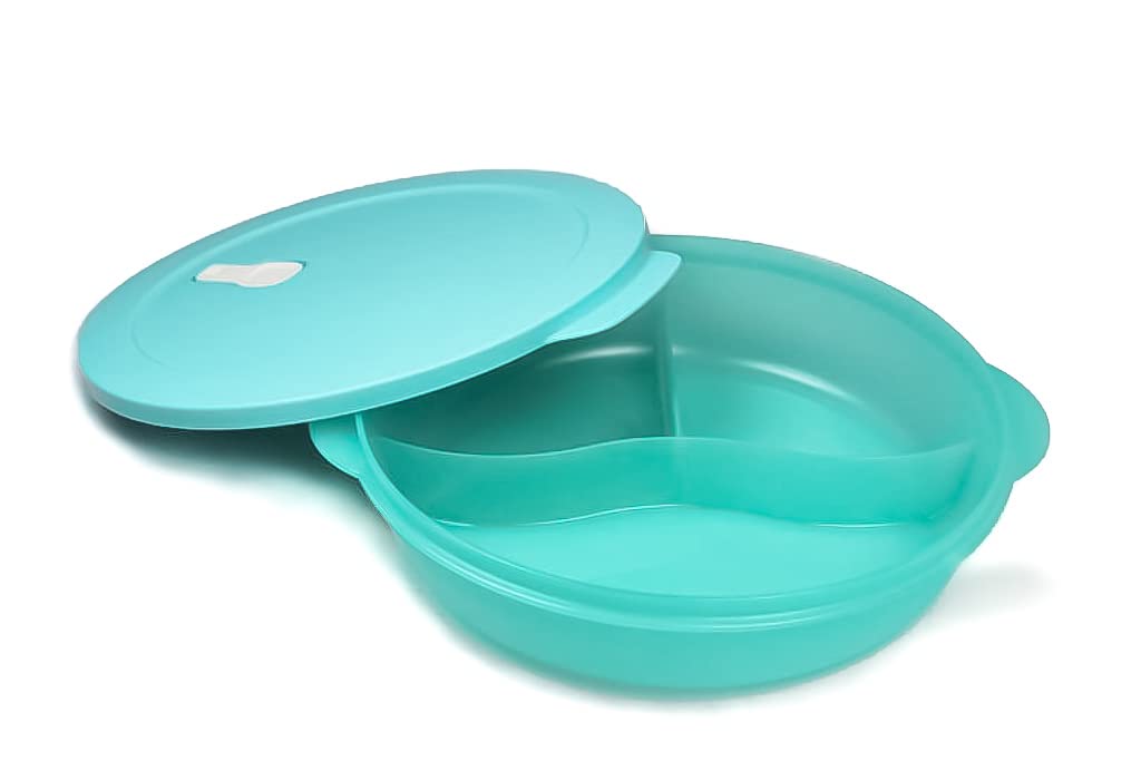 Tupperware CrystalWave Mikrowelle 1,9 L mit Unterteilung helltürkis/weiss Micro Wave Pop